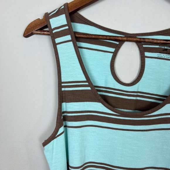 Horny Toad Maxi Dress Medium Mint Brown‎ Striped Belted Sleeveless Summer - Picture 3 of 10